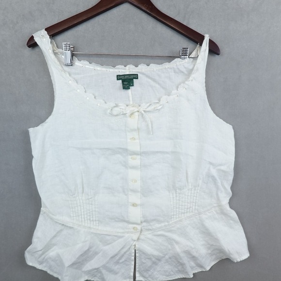 Lauren Ralph Lauren Tops - Ralph Lauren Top Linen Peplum White Cotton Corset Tank Size M Boho Cottagecore